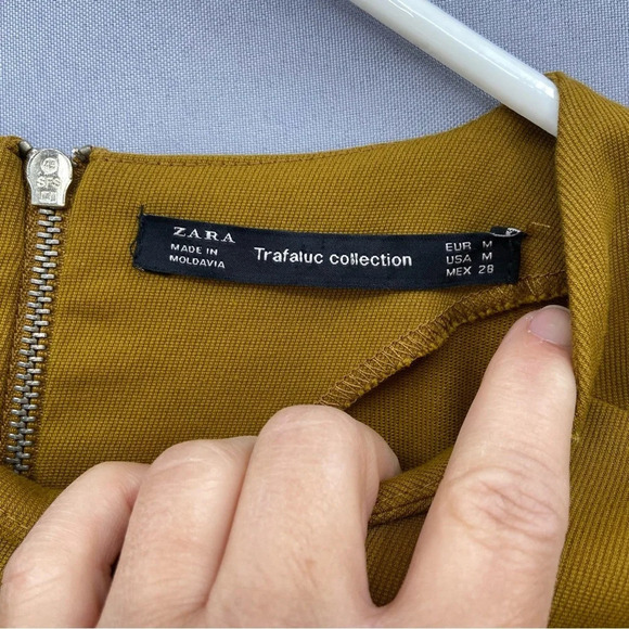 Zara Side Tie Dark Mustard Short Sleeve Mini Dress Size Medium - Picture 8 of 9